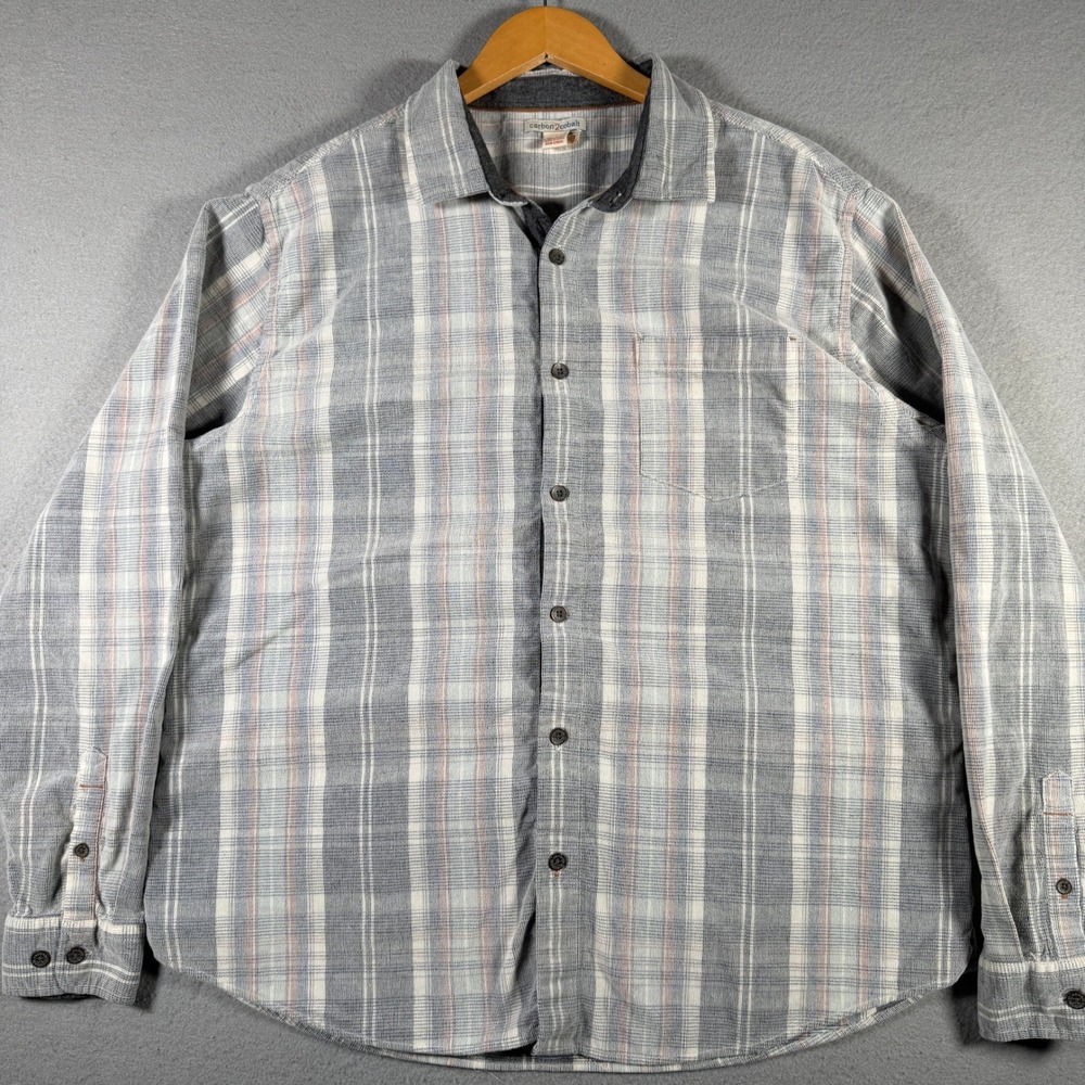 Carbon2Cobalt Mens Large Grey White Plaid Button Down Cotton Shirt 133751